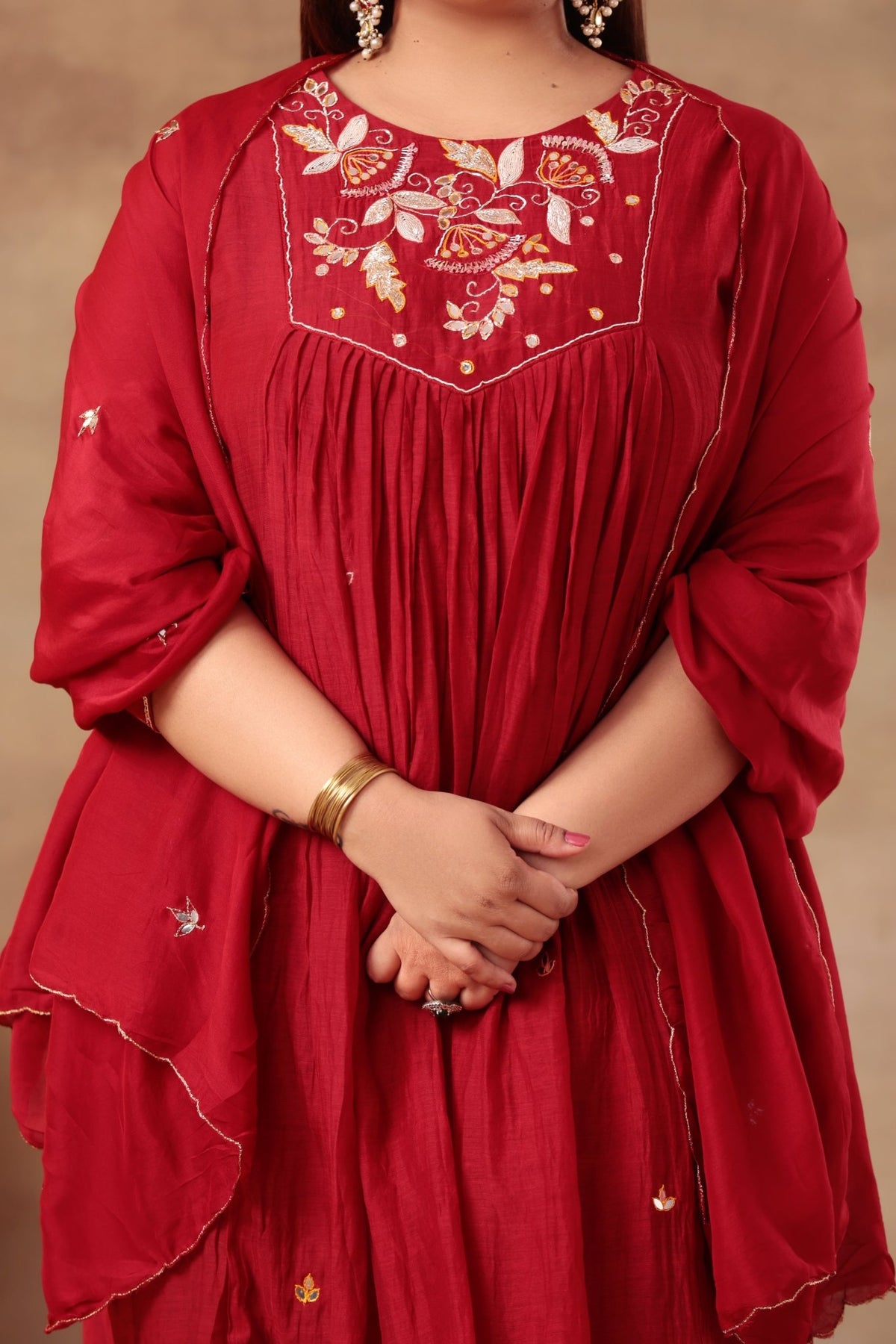 Sitara Suit Set - Chanderi Maroon